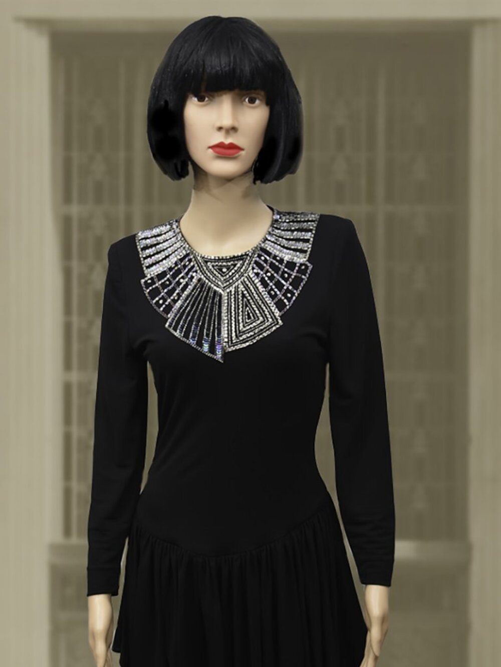 Vintage BONWIT TELLER Beaded Black Peplum Dress 1980s - Size 6